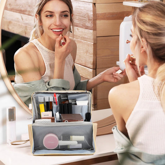 💜Standing Makeup Bag 🧳Large Foldable Magnetic Travel Organizer ✨Waterproof, Portable, with Dividers 🧷