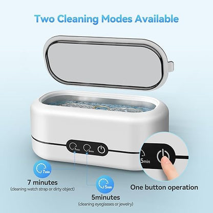 48KHz Ultrasonic Jewelry Cleaner💧 Dual Modes | 304 Stainless Steel Tank | For Eyeglasses/Rings/Dentures/Watch Straps