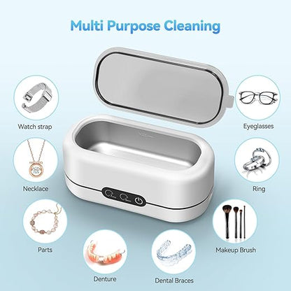 48KHz Ultrasonic Jewelry Cleaner💧 Dual Modes | 304 Stainless Steel Tank | For Eyeglasses/Rings/Dentures/Watch Straps