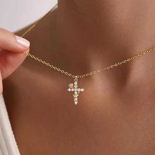 49% off🔥Christian Cross Necklace for Women - Dainty 14K Gold/Silver Plated Tiny Sideways Cross Pendant, Simple & Cute Faith Jewelry, Perfect Christmas Stocking Stuffer & Birthday Gift 🎁✨