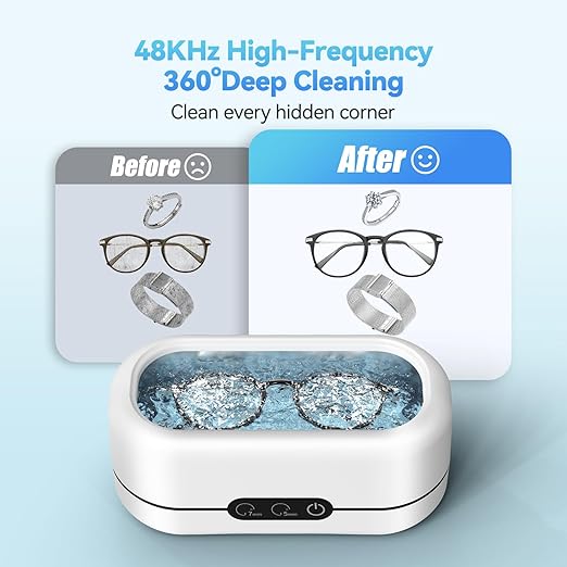48KHz Ultrasonic Jewelry Cleaner💧 Dual Modes | 304 Stainless Steel Tank | For Eyeglasses/Rings/Dentures/Watch Straps
