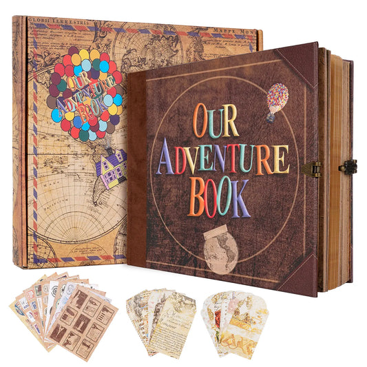 ✨Our Adventure Book Scrapbook Album Retro embossed letter cover | 8.9×7.7" Travel diary journal kit Perfect gift for Christmas, New Year, Mother’s Day, Valentine’s Day, Women’s Day, Easter 💕