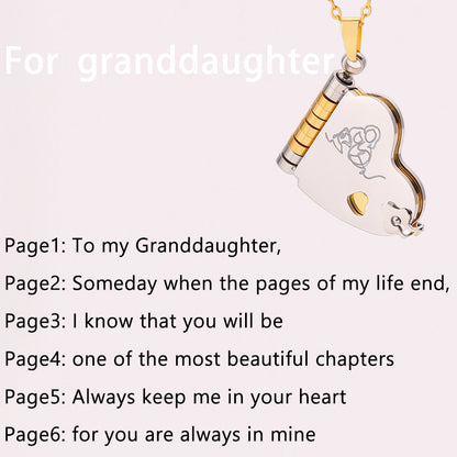 🔥Granddaughter Book Necklace | Engraved Adjustable Pendant Gift from Grandma