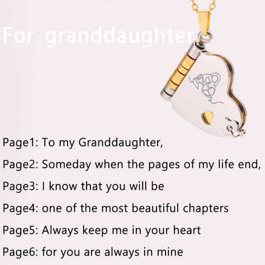 🔥Granddaughter Book Necklace | Engraved Adjustable Pendant Gift from Grandma