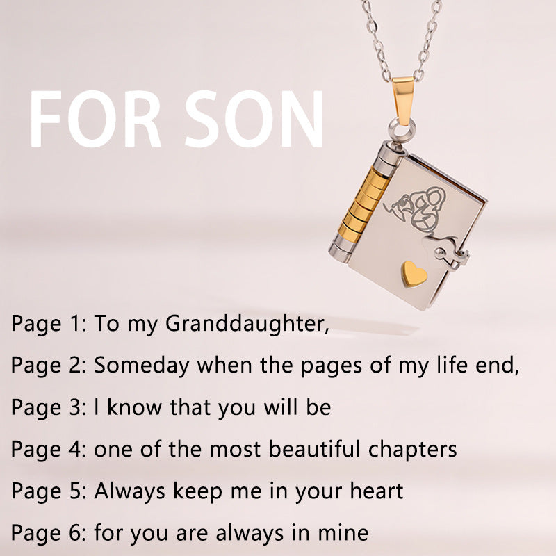 🔥Granddaughter Book Necklace | Engraved Adjustable Pendant Gift from Grandma