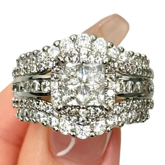 💍Square 5-in-1 Ring Micro-paved CZ halo design✨Elegant & versatile for daily wear Stunning & luxurious💎Perfect gift for girlfriend/wife